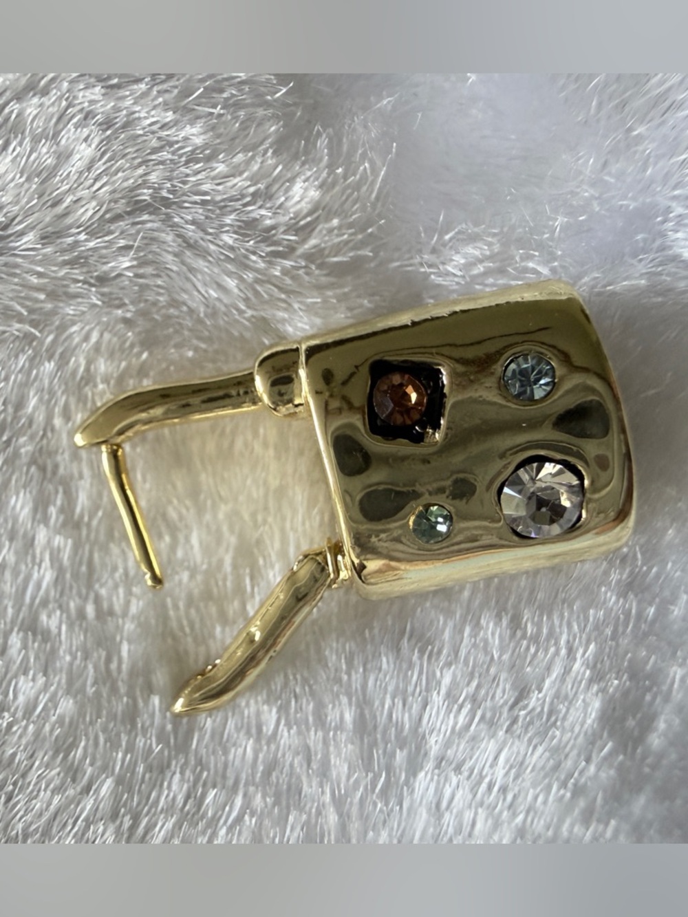 COACH Signature Gem Multicolor Crystal Padlock Hoop Earrings in Gold Tone - Picture 4 of 7